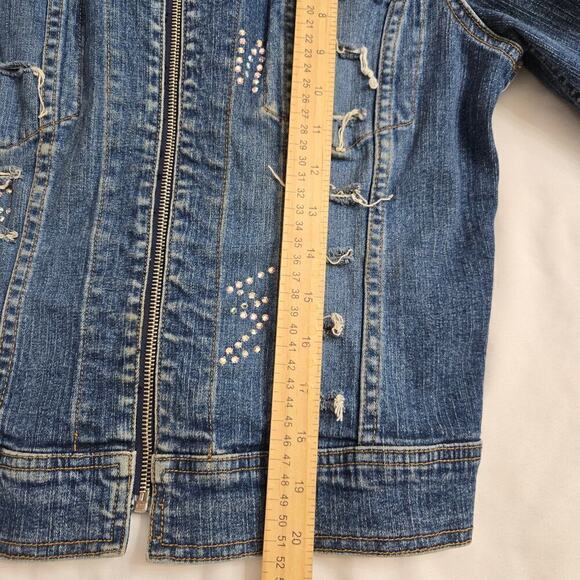 Vintage Y2K Allen B. Denim Jacket Womens S Blue Distressed Embellished - Picture 11 of 11